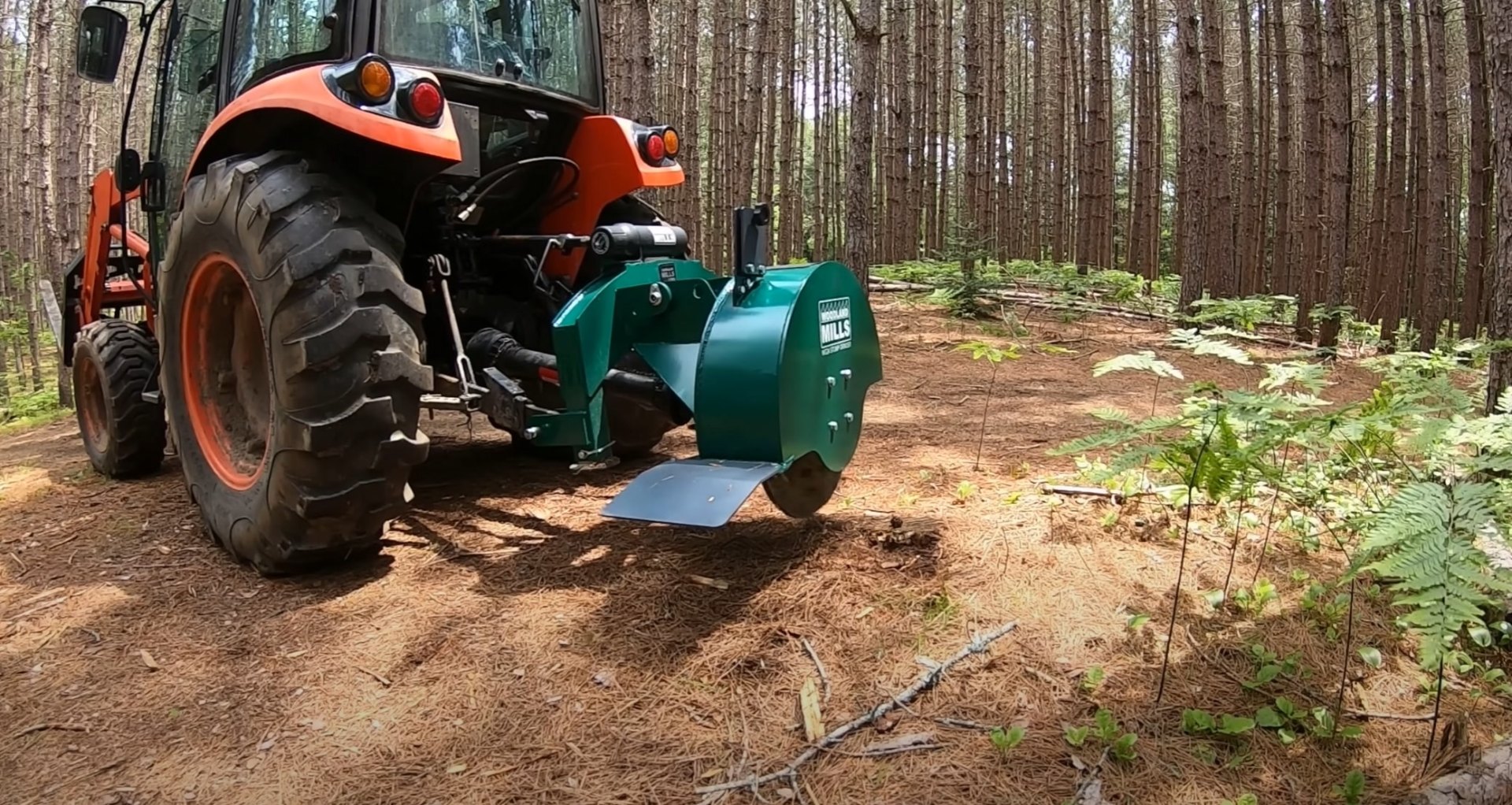 East Orange Tree Service - Professional equipment for comprehensive tree care Professional tree service equipment in action showing orange tractor with forestry mulcher in wooded area